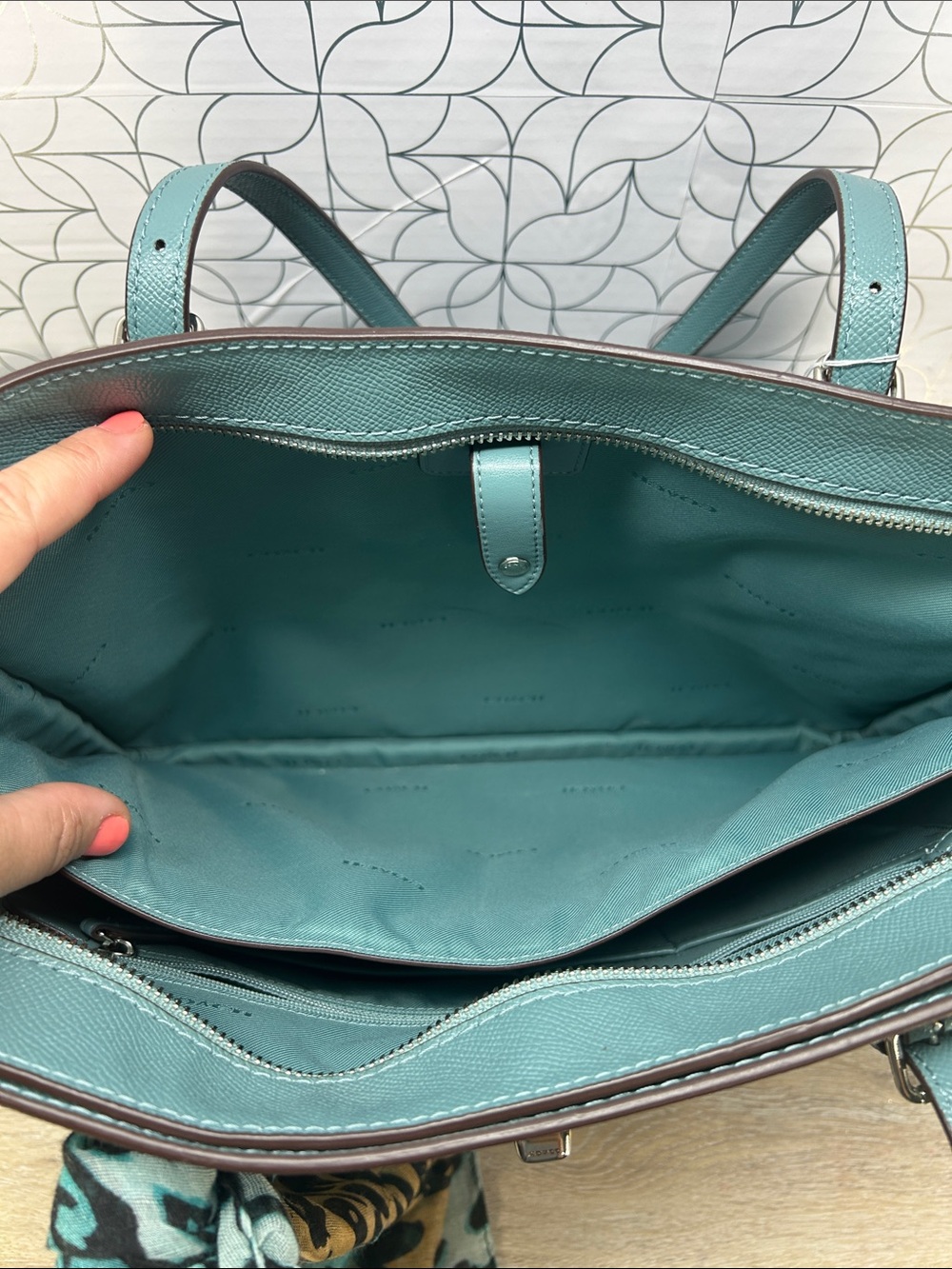 3674 Coach Teal Leather large Tote Bag 267023674 - Picture 8 of 15